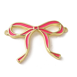 Tief rosa Emaille-Anhänger aus Messing, cadmiumfrei und bleifrei, Schleife-Link, golden, 21.5x32x3 mm, Bohrung: 1 mm