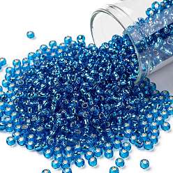 (2206) Silver Lined Dark Aqua TOHO Round Seed Beads, Japanese Seed Beads, (2206) Silver Lined Dark Aqua, 8/0, 3mm, Hole: 1mm, about 222pcs/bottle, 10g/bottle