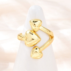 Сердце Латунь манжеты кольца, стойки покрытие, долговечный, без кадмия и без свинца, реальный 18 k позолоченный, сердце, 24.5 мм, размер США 9 1/4 (19.1 мм)