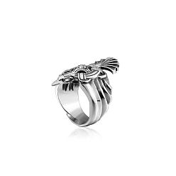 Античное Серебро Ретро 304 кольца из нержавеющей стали, ворон Одина, античное серебро, размер США 9 (18.9 мм)