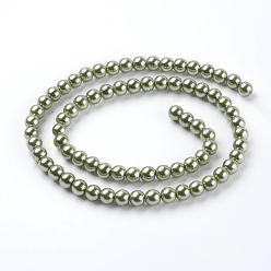 Dark Khaki Eco-Friendly Dyed Glass Pearl Round Beads Strands, Grade A, Cotton Cord Threaded, Dark Khaki, 6mm, Hole: 0.7~1.1mm, about 72pcs/strand, 15 inch