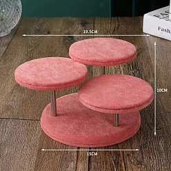 Светло-Коралловый Трехъярусные бархатные стойки для витрины ювелирных изделий, круглые ярусные подставки-органайзеры для украшений 201 с держателем из нержавеющей стали, для браслетов, Кольца, хранение серег, свет коралловый, 100x195 мм