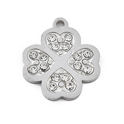 Нержавеющая Сталь Цвет 304 подвески из нержавеющей стали со стразами, клевер, цвет нержавеющей стали, 16x14x1.5 мм, отверстие : 1.5 мм