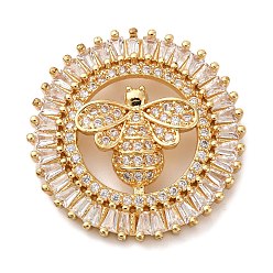 Bees Латунные микро проложить кубического циркония подвески, плоские круглые прелести, стойки покрытие, прочное покрытие, без кадмия и без свинца, реальный 18 k позолоченный, Пчелы, 26x3~6 мм, отверстие : 2.5x2.5 мм