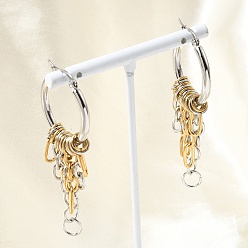 Золотой & Цвет Нержавеющей Стали 304 серьги из нержавеющей стали для женщин, овальный с кольцевой цепочкой и кисточкой, золотые и нержавеющая сталь цвет, 60x25 мм
