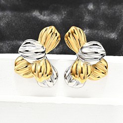 Лист 304 двухцветные серьги-гвоздики из нержавеющей стали для женщин, реальный 18 k позолоченный, слева и справа, лист, 29x22 мм