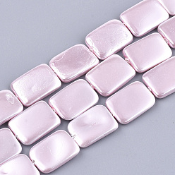 Pink Shell Pearl Beads Strands, Spray Painted, Rectangle, Pink, 20~21x15x2.5~4mm, Hole: 1mm, about 20pcs/strand, 16.1 inch