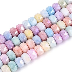 Разноцветный Антикоррозийные гальванические стеклянные бусины, имитация драгоценных камней, рондель, с покрытием AB цвета, граненые, два тона, красочный, 6x4 мм, отверстие : 1~1.2 мм, около 91~92 шт / нитка, 14.96~15.16 дюйм (38~38.5 см)