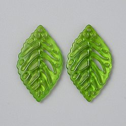 Зеленый Прозрачные акриловые подвески, лист, зелёные, 34x20x3 мм, отверстие : 1.5 мм