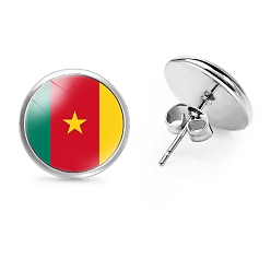 Разноцветный Плоские круглые стеклянные серьги-гвоздики на тему национального флага, серьги из платинового сплава, красочный, 12 мм