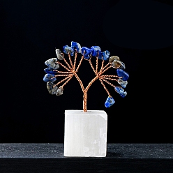 Ляпис-Лазурь Натуральные чипсы из лазурита дерево жизни украшения, на натуральной селенитовой основе, Медная проволока, энергетический камень фэн-шуй, подарок для женщин и мужчин, медитация, 60~65 мм