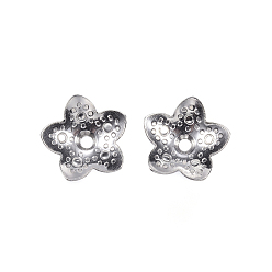 Stainless Steel Color Tarnish Resistant 201 Stainless Steel Bead Caps, Flower, 5-Petal, Stainless Steel Color, 10x2.5mm, Hole: 1mm