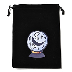 Другие Прямоугольные упаковочные мешочки из бархатной ткани с принтом, сумки с узором таро на завязках, чёрные, Хрустальный шар, 18.5x13.5x0.45 см
