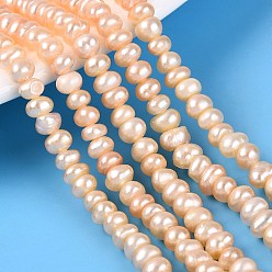 Sandy Brown Natural Cultured Freshwater Pearl Beads Strand, Flat Round, Sandy Brown, 3~6.5x3~6.5x2~5mm, Hole: 0.6mm, about 98~108pcs/strand, 13.78~14.17 inch(35~36cm)