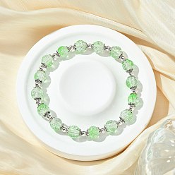 Светло-зеленый Круглые стеклянные бусины с трещинами, растягивающиеся браслеты, с латунной фурнитурой , светло-зеленый, внутренний диаметр: 2-1/4 дюйм (5.7 см)