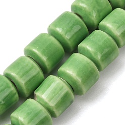 Verde Lima Cuentas de porcelana hechas a mano, porcelánico esmaltado brillante, barril, verde lima, 10x10 mm, agujero: 3 mm, sobre 40 unidades / cadena, 14.96'' (38 cm)