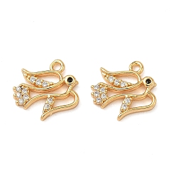 Настоящее золото 18K Латунные микропаве прозрачные кубические циркониевые подвески, птица, без никеля , реальный 18 k позолоченный, 11.5x12x2 мм, отверстие : 1.2 мм