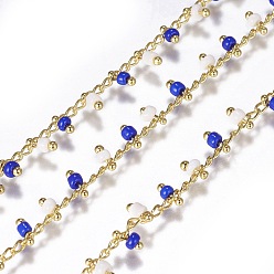 Разноцветный Цельные бисерные цепочки ручной работы, пайки, с катушкой, с настоящими 18 к золотыми медными выводами, белый и синий, 1.8~2.5 мм, около 32.8 футов (10 м) / рулон