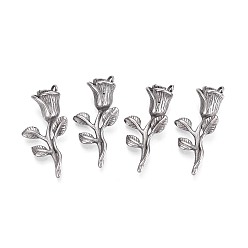 Нержавеющая Сталь Цвет 304 подвески из нержавеющей стали, очарование цветка розы, цвет нержавеющей стали, 33~34x16x8 мм, отверстие : 1.6 мм