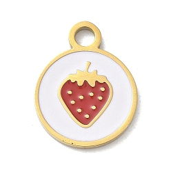 Клубника 304 эмалевые подвески с фруктами из нержавеющей стали, реальный 18 k позолоченный, клубника, 17x13.5x1.5 мм, отверстие : 2.4 мм