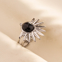 Синтетическая Бирюза Регулируемые 304 манжеты из нержавеющей стали с открытыми кольцами для женщин, солнце, с синтетическими бирюзовый, цвет нержавеющей стали, 21 мм, внутренний диаметр: 17 мм