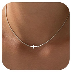 Платина Ожерелья с подвеской в виде креста сбоку для женщин из латуни, платина, 15.75 дюйм (40 см)