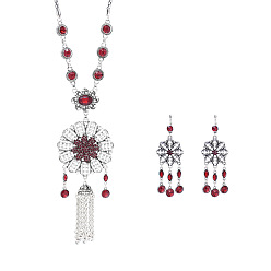 Сиамский Ожерелья с подвесками в виде цветочных кисточек из сплава со стразами и комплекты серег-колец, античное серебро, Сиам, 500 мм и 60x30 мм