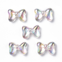 Pink UV Plating Rainbow Iridescent Acrylic Beads, Bowknot, Pink, 29x21x10mm, Hole: 2.8mm