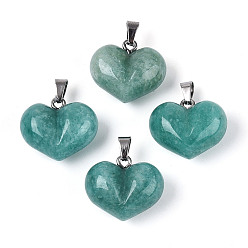 Амазонит Массивные подвески в форме сердца из натурального амазонита, с 304 защелкой из нержавеющей стали на поручнях, цвет нержавеющей стали, 17~18x20~20.5x11~12 мм, отверстие : 5.5~6x2.5~3.5 мм
