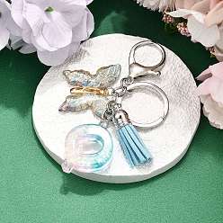 Letter Q 26шт. брелок с кисточкой из прозрачной эпоксидной смолы, прозрачного акрила и искусственной замши, с кольцами для ключей из сплава, с цепочками и застежками-лобстерами, бабочка, Буква Q, 95~108 мм