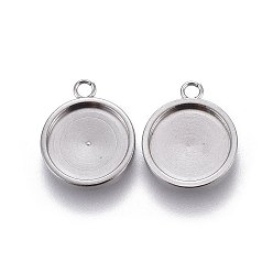 Stainless Steel Color Tarnish Resistant 304 Stainless Steel Pendant Cabochons Settings, Flat Round, Stainless Steel Color, 14.6x12x2mm, Hole: 1.6mm, Tray: 10mm