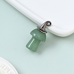 Green Aventurine Natural Green Aventurine Pendnats, with Alloy Finding, Mushroom Charms, 30x25mm