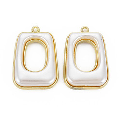 White Rack Plating Alloy Pendants, with Electroplate ABS Plastic Imitation Pearl Beads, Trapezoid, White, 35.5x24.5x8mm, Hole: 2mm