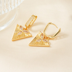 Серебро Элегантные треугольные серьги-кольца из латуни с прозрачным кубическим цирконием, серебряные, 35x20 мм