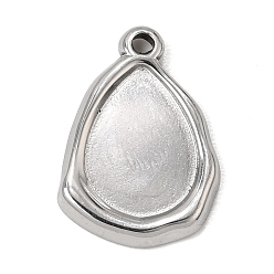 Stainless Steel Color 304 Stainless Steel Pendant Cabochon Settings, Teardrop, Stainless Steel Color, 20.5x14x2.5mm, Hole: 1.6mm, Tray: 14.5x10mm