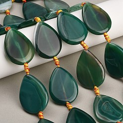 Teal Natural Banded Agate/Striped Agate Beads Strands, Dyed & Heated, Teardrop, Teal, 37.5~40.5x28~28.5x7.5~8mm, Hole: 2.5mm, about 8pcs/strand, 15.04~15.12''(38.2~38.4cm)