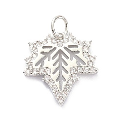 Платинированный Латунные микропаве прозрачные подвески с фианитом, с целью перехода в кольце, долговечный, лист, Реальная платина, 15.5x15x2 мм, Перейти кольцо: 5x1 мм, 3.5 мм внутренним диаметром