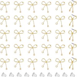 Light Gold 30 шт железные серьги-гвоздики, с горизонтальными петлями и стальным штифтом, бантом, с 50 пластиковыми ушными гайками, золотой свет, 18~19x18 мм, отверстие : 1.5 мм, штифты : 0.7 мм