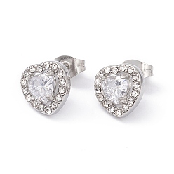 Кристалл Серьги-гвоздики с кубическим цирконием и стразами, 304 женские украшения из нержавеющей стали, цвет нержавеющей стали, кристалл, 10x10 мм, штифты : 0.6 мм