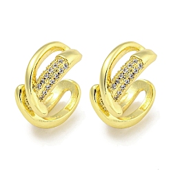 Настоящее золото 18K Латунные серьги-манжеты из прозрачного кубического циркония, для женщин, реальный 18 k позолоченный, 14.5x6.5 мм