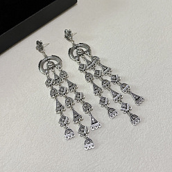 Silver Geometric Alloy Chandelier Earrings for Women, Silver, 100mm
