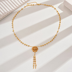 Золотой Элегантные длинные ожерелья с подвеской в виде цветка из латуни для женщин, золотые, 24.21 дюйм (61.5 см)