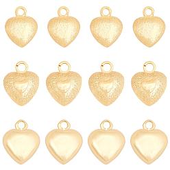 Golden CHGCRAFT 12Pcs 3 Style Brass Charms, Heart, Golden, 12x10x6mm, Hole: 2mm