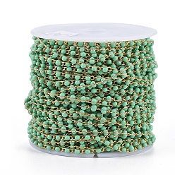 Средний Аквамарин Ручной цепи эмаль бисера, пайки, с медными цепями, реальный 18 k позолоченный, долговечный, с катушкой, средний аквамарин, 4~5x2x2~3 мм, около 32.8 футов (10 м) / рулон