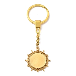 Золотой 304 компонент брелока из нержавеющей стали, Солнце с круглым безелем из сплава, золотые, лоток : 20 мм, 97.5 мм