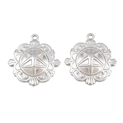 Stainless Steel Color 304 Stainless Steel Pendants, Flower with Star Charms, Stainless Steel Color, 30x28x4mm, Hole: 2mm