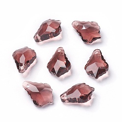 Indian Red Faceted Glass Pendants, Leaf, Indian Red, 16x11x6mm, Hole: 1.5mm