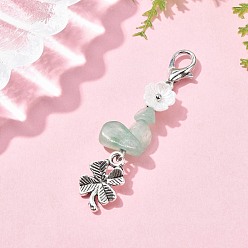 Античное Серебро Подвесные украшения из натурального зеленого авантюрина, подвески из сплава в виде клевера и клешней лобстера для украшений сумок, античное серебро, 48 мм