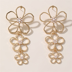 Светло-коричневый Серьги-гвоздики из сплава и искусственного жемчуга ко Дню святого Валентина, полые цветок, загар, 95x42 мм