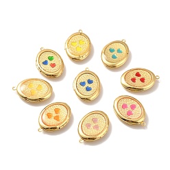 Mixed Color Rack Plating Brass Enamel Locket Pendants, Cadmium Free & Lead Free & Nickle Free, Long-Lasting Plated, Golden, Oval with Heart, Mixed Color, 28x19x5.5mm, Hole: 1.5mm, Inner Diameter: 18.5x12.5mm